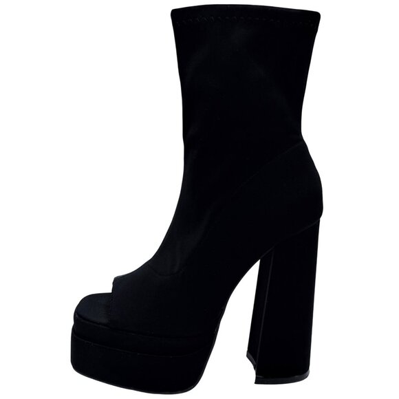 NIB Black Platform Open Toe Chunky Heel Lug Sole Casual Sexy Ankle Boots 10 - Picture 4 of 16